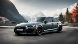 audi RS in swizterland, high quality, sharp edges, realistic render, high quality logo audi
