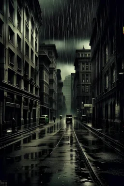 dark city, old photo style, rain