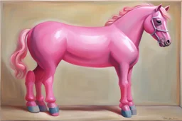 Big pink plastic toy horse.19th painting