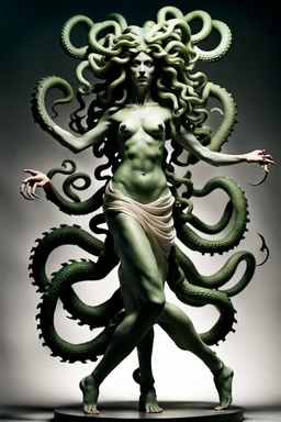 Gorgon medusa in full height, dancing