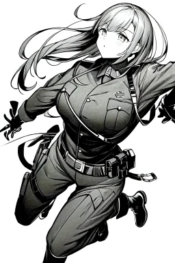 military running girl, greyscale