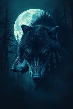 double exposure stunning wolf-woman mutant portait, forest, moon, smoke, ultra-high detailed, deep dark colors, dark fantasy, intricate detail, cinematic, masterpiece, sharp focus, dark ethereal fantasy, hyperdetailed, atmospheric , dark surreal fantasy