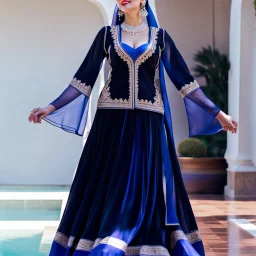 create a video of beautiful azerbaijani lady wearing traditional clothing dancing with sari gelin famous song and music of azerbaijan in a pretty villa garden