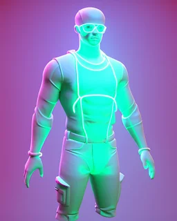 3d game character in neon, without background