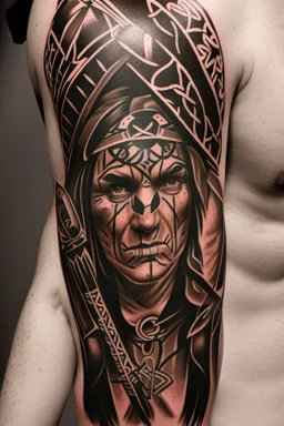 celtic native american warrior with tribal tattoos and cloak