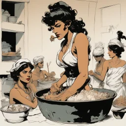 [art by Hugo Pratt and Corto Maltese] cannibal amazons are cooking the sailor girl in a big pot