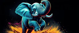 cute pen outline with some neon airbrush, let create a crazy wild elephant doing dangerous stuff - dynamic camera push-in revealing intricate details in motion. Epic cinematic wide-angle camera swoops down