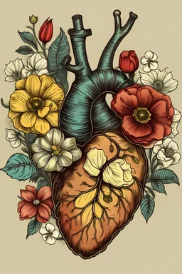 anatomical heart with flowers vintage background more colours with some latin terms