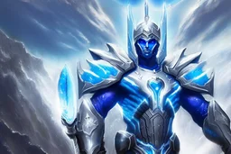 beauty cosmic warrior men with big blu eyes with white armor