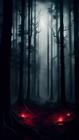 Scary realistic cinematic forest in horror style