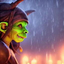 Beautiful, glowing , goblin, princess, very detailed, cinematic view,in rain,wet,torn clothes, unreal engine,8k,studio lighting,sexy