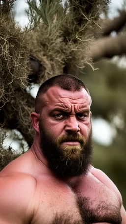 back portrait photography of a marocan ugly angry dirty burly stocky chubby farmer 31 years old, bullneck, strong arms, big belly, very sweat, long beard, very angry, angry eyes, near an olive tree , in the Italian countryside , September sun, ambient occlusion, DSLR, cinematic shot, hyper detailed photography, photorealistic, 50mm lens , strong side light, back view