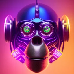 A beautiful portrait of a cyborg monkey purple neon color scheme, high key lighting, volumetric light high details psychedelic background