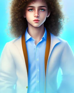 beautiful 12 year old arabic boy with curly hair and light blue eyes