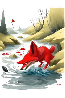 imagen de caperucita roja que ve el lobo cuando estaba en el fondo del río