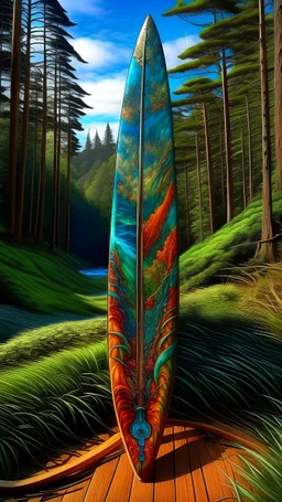 A majestic ,colourful nuclear windsurfing board forest ,Hyperrealistic stunning, powerful, Master piece