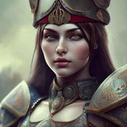 portrait of a warrior with ottoman beautiful girl themed armour, extremely detailed, UHD, 8k,The close-up camera effect,sharp focus, perfect position,hyperphotorealistic, unreal engine 5, octane render