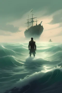 رجل ضخم يقف في البحر ويمنع السفن من العبور