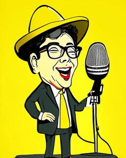 Caricatura de Gustavo Petro hablando con micrófono cuerpo completo sombrero colombiano traje arte Bauhaus obra de arte detallado 4k