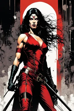 create Elektra Natchios as an arcane, ethereal, otherworldly female Ravnos ancient antediluvian vampire , in the comic book art style of Mike Mignola, Bill Sienkiewicz, John Romita Jr., Leonardo Romero, Simone D'ARMINI, and Jean Giraud Moebius, with highly detailed feminine facial features , finely penciled and inked , dramatic natural lighting