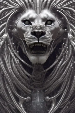  lion alien, head,8 eyes, evil, 8k, finely detailed, photo realistic, HR Giger style