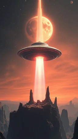 a ufo spaceship raise up through the chasm of the underworld
