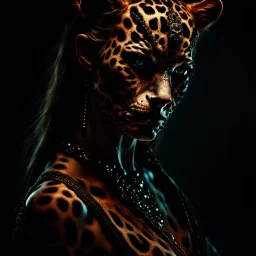 candy leopard, portrayed with the intricate facial features and extremely detailed pupils characteristic of Stefan Gesell's style, blended with the elongated forms and dramatic chiaroscuro reminiscent of El Greco, conveyed through a light painting technique with push processing, incorporating holographic elements for a dreamy, vibrant effect, soft skin texture, clarity achieved, supporting a perfect composition, cinematic atmosphere, delicate detail