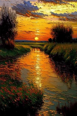 Landscape oil painting, detailed Claude Monet, detailed, sunset