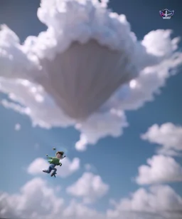 Ultra realistic clouds sky scene, wide angle, medium shot view, portrait, sweet Childs, free jumping flying, trinkets, monster hair, jelly beans, balls, smile, happy, Peter Pan style, inflatable color clothing, extreme, wind, clouds sea, 20,000 feet altitude, stratosphere, soft color, highly detailed, unreal engine 5, ray tracing, RTX, lumen lighting, ultra detail, volumetric lighting, 3d, finely drawn, high definition, high resolution.