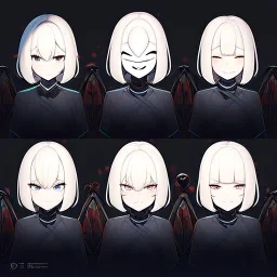  three seperate faces on three identical triplets, one face is expressing joy, second face is expressing sadness, third face is expressing anger.