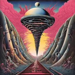 Pink Floyd album art for "Cymbaline", apprehension creeping like a train up the spine, surreal, by Gerald Scarfe, by Emek, by Alan Kenny, concept art, dramatic, detailed color ink illustration, psychedelic album cover, trippy, expansive, smooth, weirdcore, text: Cymbaline.