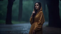 The Iranian beauty, women standing in the rain, curvy figure, romantic mood, expressions, deep forest temple background, Shot on a Hasselblad high format camera with a 100mm lens. Unmistakable to a photograph. Cinematic lighting. 4k, 8k, 16k, full ultra hd, high resolution and cinematic photography --ar 3:2 --v 5 --upbeta --v 5 --Screen Space Reflections --Diffraction Grading --Chromatic Aberration --GB Displacement --Scan Lines --Ambient Occlusion --Anti-Aliasing FKAA --TXAA --RTX --SSAO