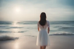 beatiful women wishing at the sea back view 動漫