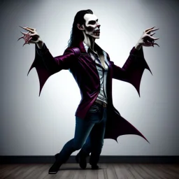 a vampire with arms outstretched viewed from the side photorealistic