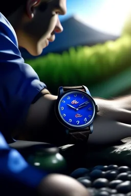 Generate a scene where the Pepsi watch is part of a person's lifestyle, potentially someone outdoors, on an adventure, or in a professional setting.