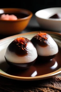 rice ball filled with red bean paste with ginger sugar water