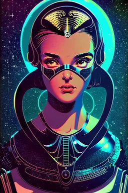 science fiction,Girl, portrait, illustration, by virgil finlay, retro, stars, retro , high details, intricate details, by vincent di fate, artgerm julie bell beeple, 60s, inking, vintage 60s print, screen print,8k ,film noir, vivre sa vie, a bout de souffle,brunette,blue eyes, fantastic setting and otherworldly, intricate scene with lots of details, reminiscent of vintage japanese sci fi posters, 1960's retro, godzilla posters