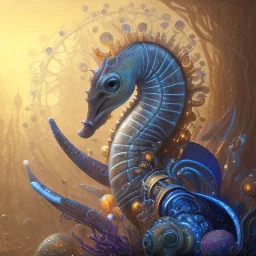 biomorphic seahorse morphed with electronic wiring and mixed with lighting, Nanopunk and Biopunk with cyberpunk look,golden hour,MTG,digital painting, wonderful ambient colors, art by Jarosław Jaśnikowski mixed with Sheila Martin mixed with Fletch mixed with Frank Sun mixed with Anna Dittmann mixed with Alena Aenami.