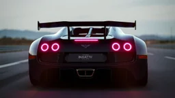 modern bugatti veyron Extreme Veyron 2025 Full Build with Spoiler, purple and white taillights, final boss in racing game, Futuristic taillights installed, rear view