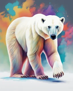 Hermoso dibujo coloreado de oso polar, obra de arte, calidad ultra, maximalista, full body, 12k 3D