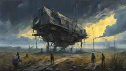 It comes at night, science fiction painting, Denis Sarazhin, Alejandro Burdisio, Romain Trystram, Simon Stalenhag, ominous sky