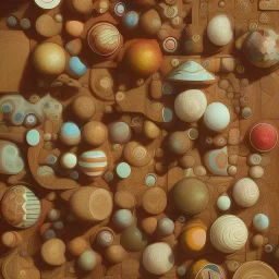 Wood, pastel colors, ,curves, triangle, crepusculare, monde, olive, brown, yelow, puzzel white, red, circles, cubes, cups, abstract art,creme, cool