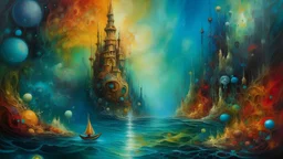 Impressionist painting of a surreal journey through time and space, vibrant colors blending together, influenced by Salvador Dali and Claude Monet, dream-like atmosphere, intricate details, ethereal lighting effects