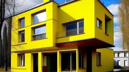 /imagine prompt: yelow moderm house, bauhaus interior design