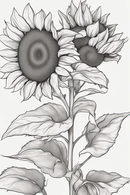 outline art ofSunflowers only black and white, no colour , White background. sketch style, clean line art, white background, no shadow and clear, no people, no colour, for book