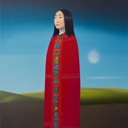 Full body portrait, painting, medium shot lady Inuit art