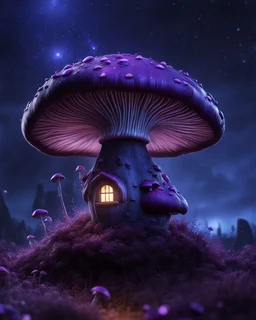 A solitary floating mushroom house on a clear night. silver and purple and blue, Dark cosmic interstellar. Detailed Matte Painting, deep color, fantastical, intricate detail, splash screen, hyperdetailed, insane depth, concept art, 8k resolution, trending on Artstation, Unreal Engine 5, color depth, backlit, splash art, dramatic, High Quality Whimsical Fun Imaginative Bubbly, perfect composition