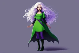 her alluring silhouette with violet boots, her white hair, violet and curly, frames her in a pixar-esque charm that whispered secrets of Scandinavian allure. she wears green t-shirt, tempting the imagination - Facing forward with arms raised, with her huge, adorable eyes she embodies the essence of the Cthulhu mythos, a dark sorceress from the depths of the universe. Surrounded by elements of deep sea mystery - an octopus, jellyfish, and mushroom. a super vision in the junkyard of 2013. In a s