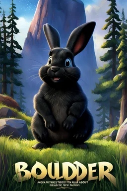 Movie poster for a Disney-Pixar film called "Boulder". It is about a thick black rabbit.