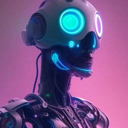 A beautiful portrait of a cyborg crow wite neon color scheme, high key lighting, volumetric light high details psychedelic background